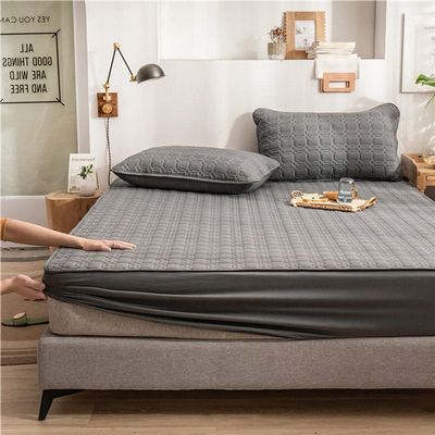 CFYCYHDZHT Bedding Fitted Sheets Waterproof Urine Barrier Kids Thick Quilted Mattress Protector, Solid Color Cotton Single Double Bed Sheet Dark Grey 180200+30cm