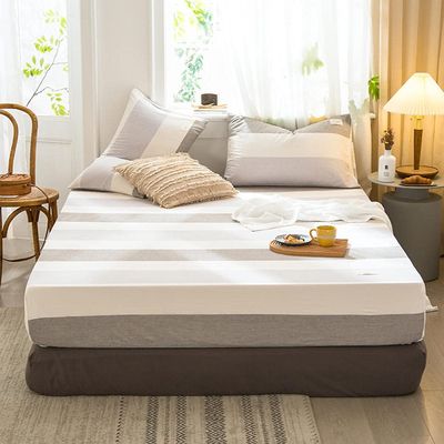 CFYCYHDZHT King Sheets Set Soft Comfortable Cotton Mattress Protector, Bedroom Homestay Single Double Solid Color Lattice Mattress Top Hat Stripe 120200+25cm