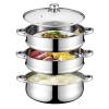 4-Tier Stainless Steel Steamer, Steam Cookware Pot/Saucepan with Handles And Vented Glass Lid for Cooking Food view 1