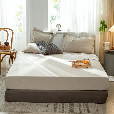 CFYCYHDZHT Full Size Fitted Sheet Soft Comfortable Cotton Mattress Protector, Bedroom Homestay Single Double Solid Color Lattice Mattress Top Hat Grey1 120200+25cm