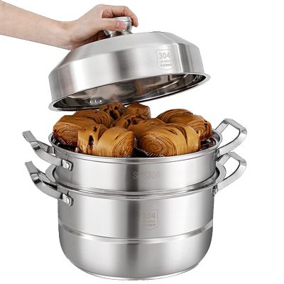 AIZYR 304 Stainless Steel Steamer Pot, Steaming Cookware Saucepot with Tempered Glass Lid for Induction and Stove,36cm