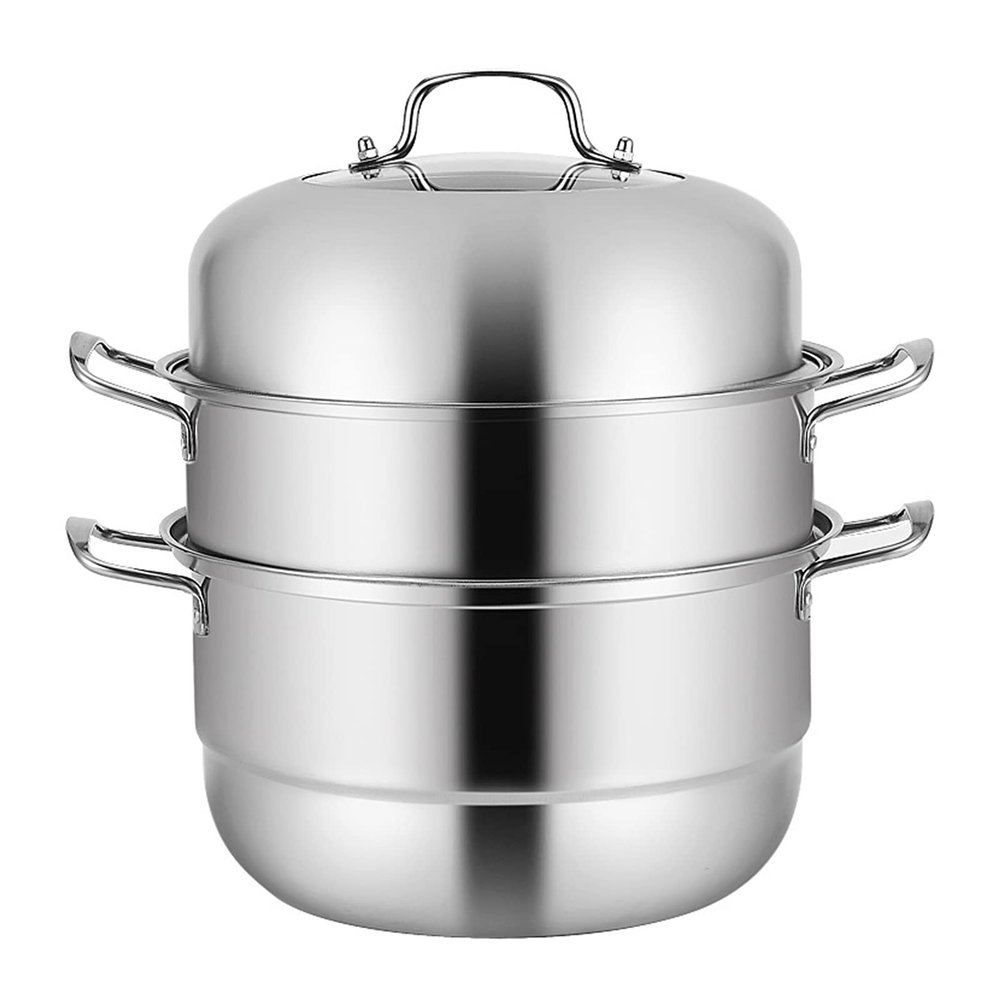 3-Tier 304 Stainless Steel Steamer Pot, 11inch/28cm Steamer Cookware with Tempered Glass Lid & 2 Steaming Septa for Kitchen Restaurant