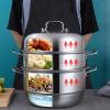 3-Tier 304 Stainless Steel Steamer Pot, 11inch/28cm Steamer Cookware with Tempered Glass Lid & 2 Steaming Septa for Kitchen Restaurant view 2