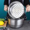 3-Tier 304 Stainless Steel Steamer Pot, 11inch/28cm Steamer Cookware with Tempered Glass Lid & 2 Steaming Septa for Kitchen Restaurant view 4