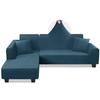 KinCam Sectional Couch Covers L Shape Sofa Covers Super Stretch 2pcs Sofa Slipcovers for 3 + 3 Seaters Sectional Chaise Slipcover with 2pcs Pillow Covers for Pets Kids, Peacock Blue view 1