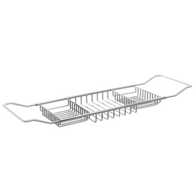 Bathtub Tray Stainless Steel Bath Tub Shelf Non- Slip Bath Tray Glass Cup Book Phone Soap Holder Bathroom Storage Organizer for Home SPA Silver