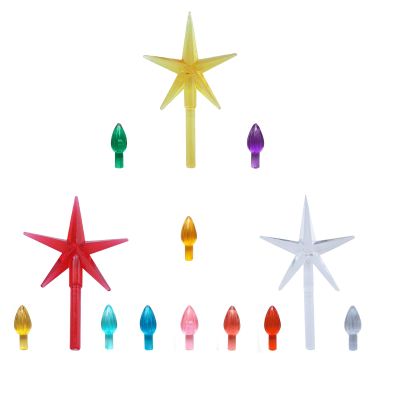 Ceramic Christmas Tree Replacement Lights Bulbs - Multicolor Plastic Medium Twist Light Ornaments, Mini Vintage Flame Shape Artcraft Ornaments Sets, 105 PC Bulbs Plus 3 Star Topper