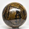 2.2" 255g Banded Waved Stromatolite w/Open Druzy Crystals Sphere Polished Natural Black Brown Algae Fossil Gemstone Mineral Ball - Peru + Stand view 2