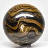 2.2" 255g Banded Waved Stromatolite w/Open Druzy Crystals Sphere Polished Natural Black Brown Algae Fossil Gemstone Mineral Ball - Peru + Stand view 3