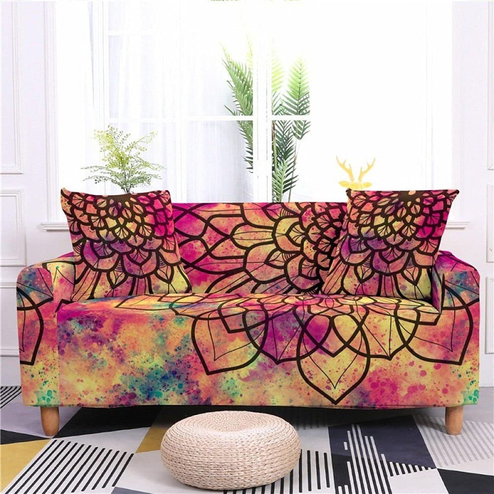 Couch Cover - Bohemian Stretch Sofa Slipcovers- Universal Printed Black Mandala Pattern Fitted Armchair Cover-Elastic Non-Slip Polyester Fabric Couch Covers For Furniture Protector,2 Seater (14