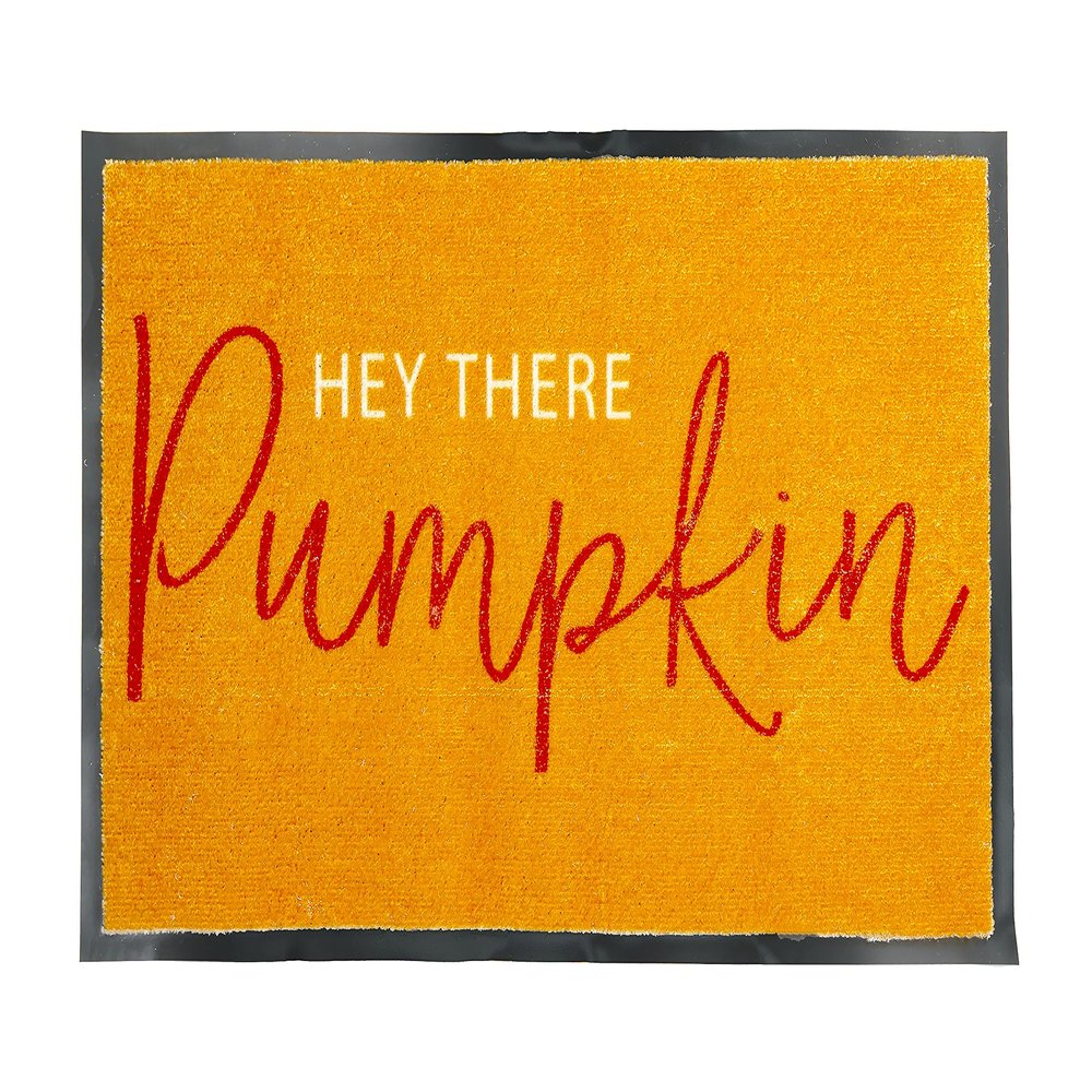 Pearhead Hey There Pumpkin Welcome Mat, Nonslip Rubber Backing Doormat, Outdoor and Indoor Entry Door Mat, Fall Home Deor Accessory, Orange