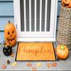 Pearhead Hey There Pumpkin Welcome Mat, Nonslip Rubber Backing Doormat, Outdoor and Indoor Entry Door Mat, Fall Home Deor Accessory, Orange view 2