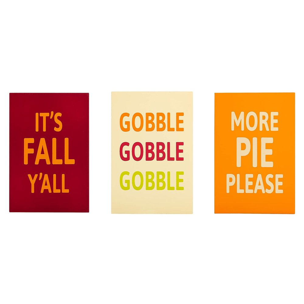 Pearhead Fall Thanksgiving Wooden Plaque Set, It's Fall Y'all, Gobble, More Pie Please, Fall Dcor, Set of 4
