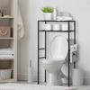 MyGift 2-Tier Over The Toilet Storage Rack, Over Toilet Bathroom Organizer, Freestanding Above Toilet Shelf with Removable Magazine Holder Basket, Black Metal Cabinet for Laundry Space Saver view 2
