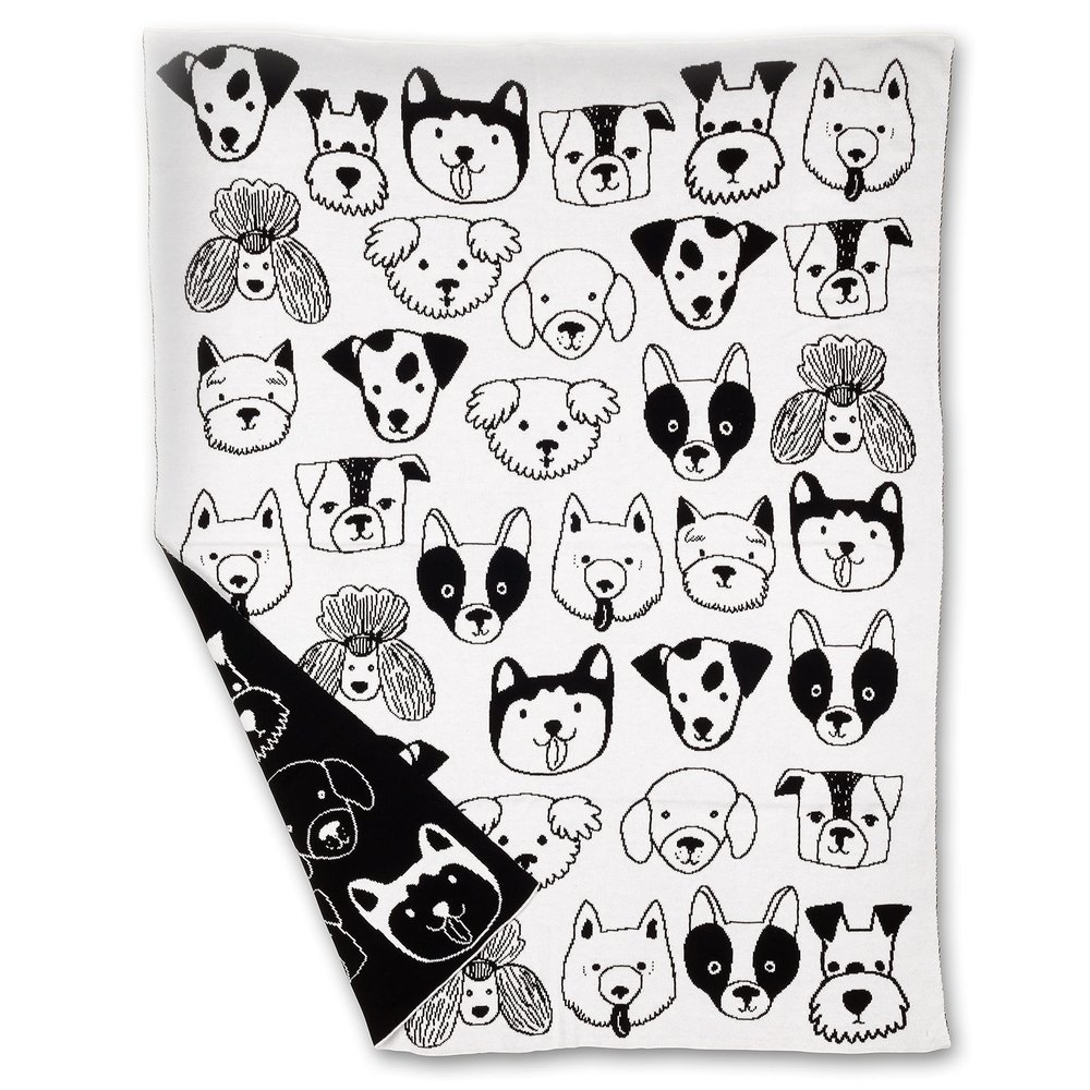 Abbott Collection 91-SNUGGLE-AB-59 Simple Dog Faces Small Throw, White/Black