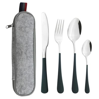 Kitchen Utensils Set,Kitchen Starter Set,4Pcs Travel Cutlery Set Stainless Steel Camping Picnic Cutlery Kit Mirror Polish for Home/Travel/School-Green and silver