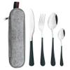 Kitchen Utensils Set,Kitchen Starter Set,4Pcs Travel Cutlery Set Stainless Steel Camping Picnic Cutlery Kit Mirror Polish for Home/Travel/School-Green and silver view 1