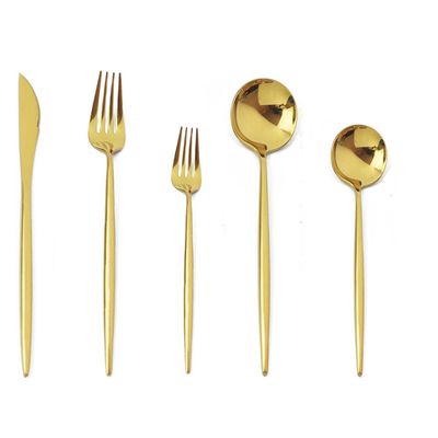 Kitchen Starter Set,Simply Modern,Cutlery Set 5Pcs Stainless Steel Flatware Set, Tableware Include Knife/Fork/Spoon, Mirror Polished Service for 1-Golden