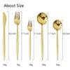 Kitchen Starter Set,Simply Modern,Cutlery Set 5Pcs Stainless Steel Flatware Set, Tableware Include Knife/Fork/Spoon, Mirror Polished Service for 1-Golden view 2