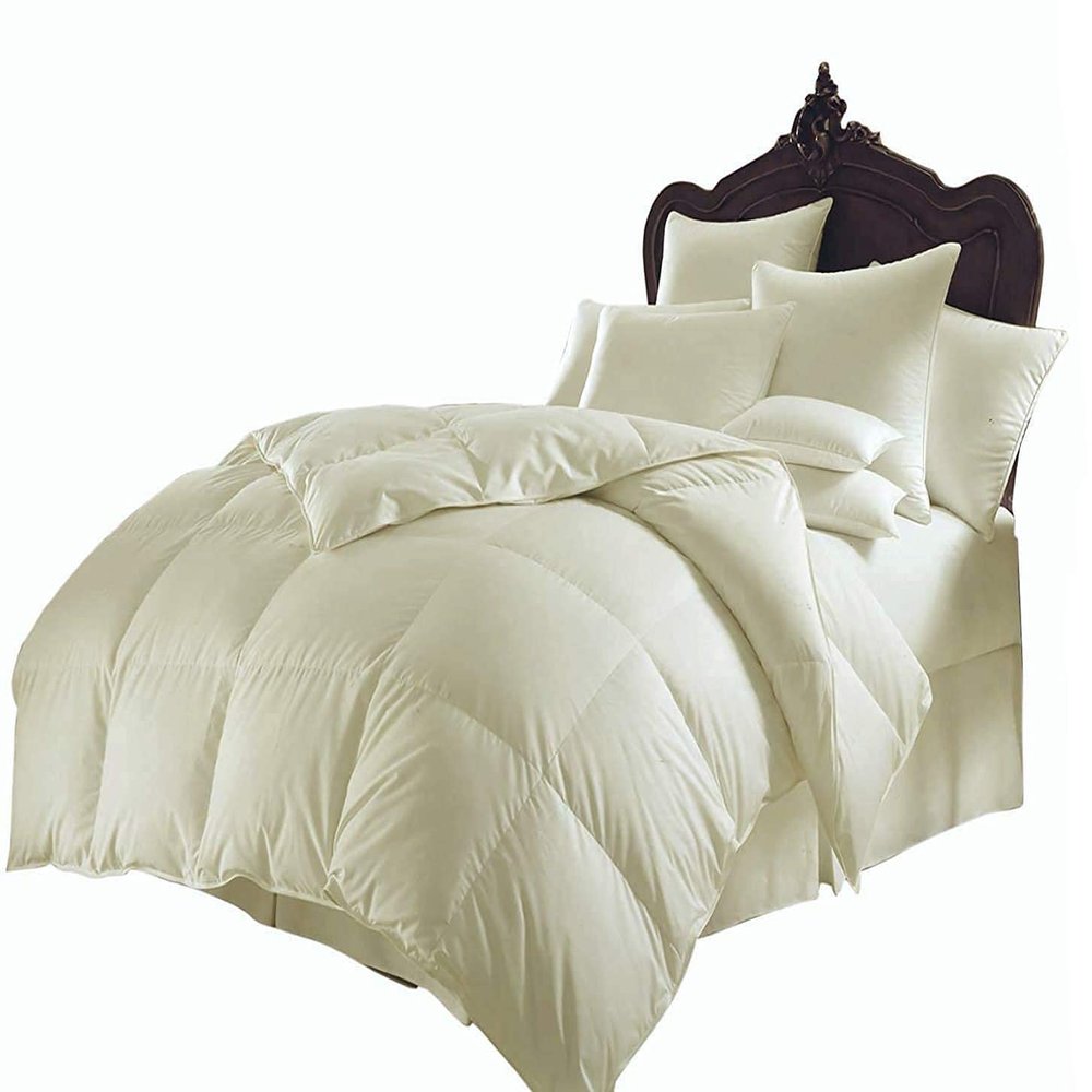 Victoria Bedding Soft 1200 Series 7 Piece 500 GSM Goose Down Egyptian Cotton Comforter Set (Comforter + Flat Sheet + Fitted Sheet + 4 Pillow Cases) Over-Size King Ivory 98'' x 120''