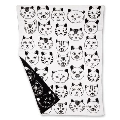 Abbott Collection 91-SNUGGLE-AB-57 Simple Cat Faces Small Throw, White/Black
