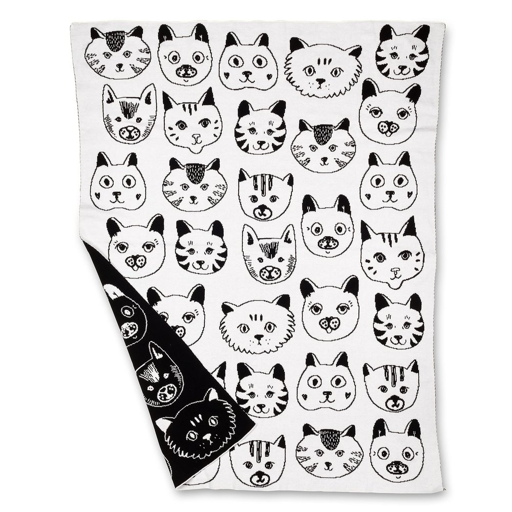 Abbott Collection 91-SNUGGLE-AB-57 Simple Cat Faces Small Throw, White/Black