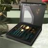 16Piece Flatware Set Stainless Steel Utensil Set,Simply Modern,Mirror Polishing Tableware Sets Multipurpose Use for Home and Kitchen, Service for 4,Gift Box-Black and gold view 3