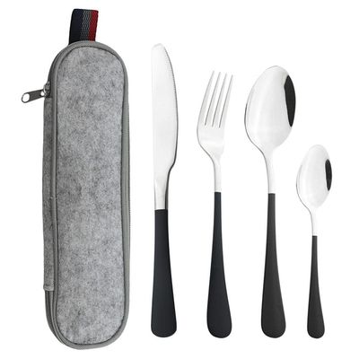 Kitchen Utensils Set,Kitchen Starter Set,4Pcs Travel Cutlery Set Stainless Steel Camping Picnic Cutlery Kit Mirror Polish for Home/Travel/School-Black and silver
