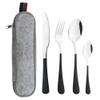 Kitchen Utensils Set,Kitchen Starter Set,4Pcs Travel Cutlery Set Stainless Steel Camping Picnic Cutlery Kit Mirror Polish for Home/Travel/School-Black and silver view 1