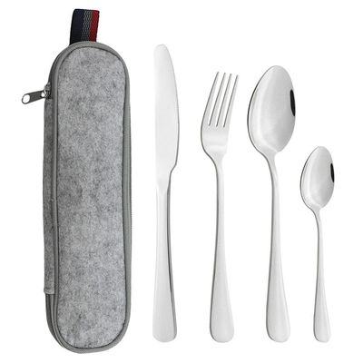 Kitchen Utensils Set,Kitchen Starter Set,4Pcs Travel Cutlery Set Stainless Steel Camping Picnic Cutlery Kit Mirror Polish for Home/Travel/School-Silver