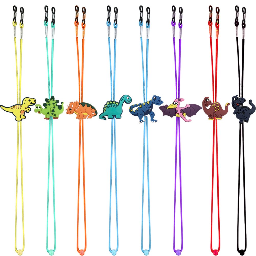 ZXSWEET 8 PCS Kids Glasses Strap Adjustable Dinosaur Anti-slip Eyeglass Straps for Boys Girls