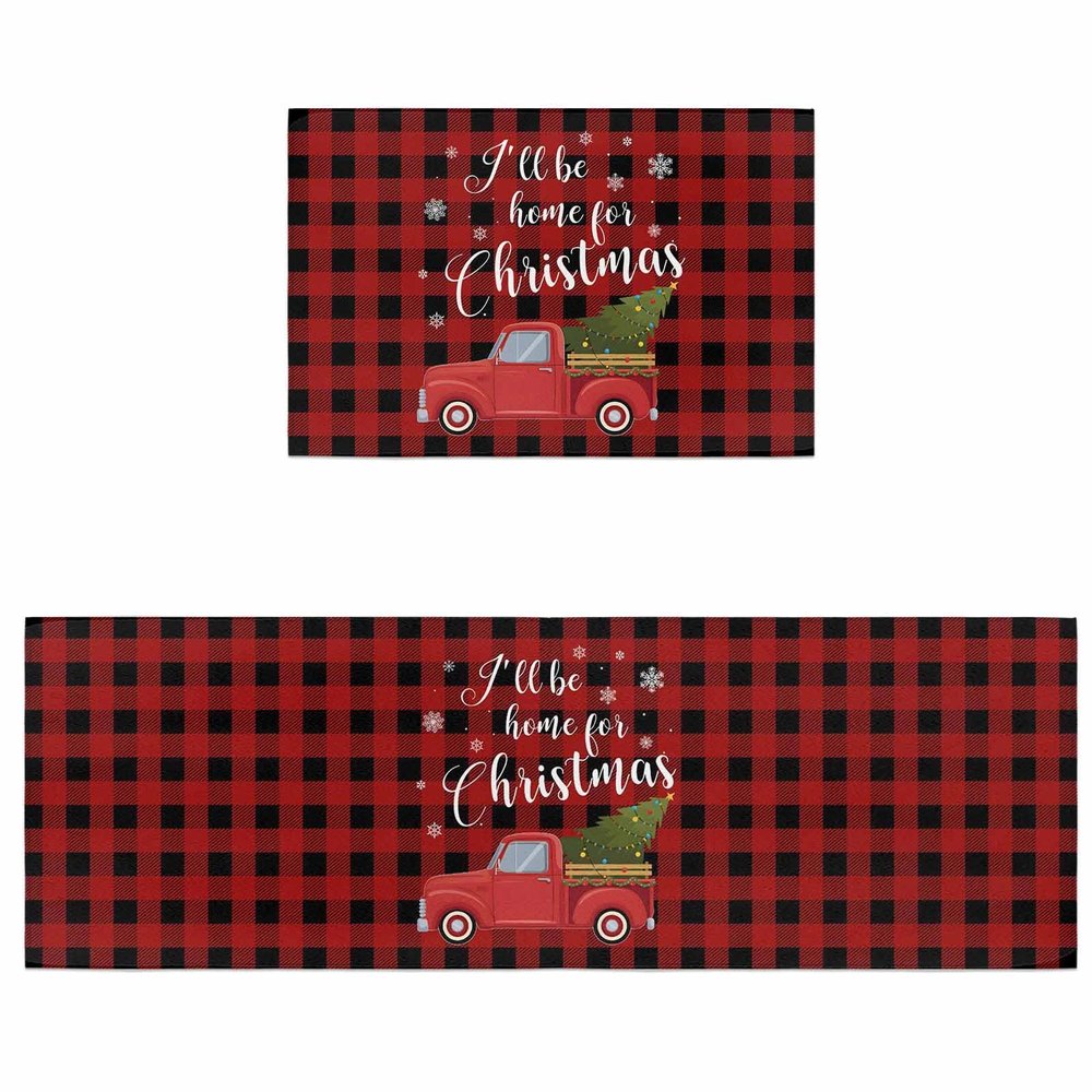 LooPoP Kitchen Rugs and Mats Sets of 2 Christmas Non-Slip Rubber Backing Area Rugs Washable Runner Carpets for Floor, Kitchen Truck Tree Snowflake Red Blank Lattice 23.6x35.4+23.6x70.9inch
