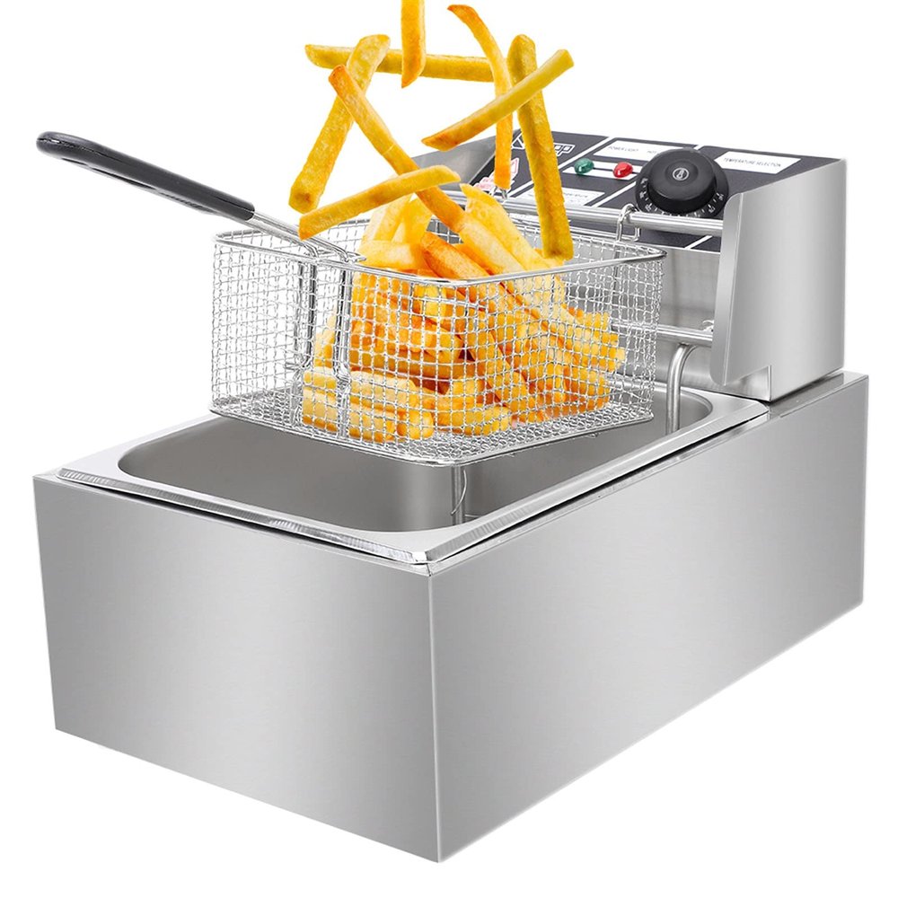 ZXIN Deep Fryer, 2500W /5000W Electric Deep Fryer with Basket, Stainless Steel, Adjustable Temperature, 6L/ 12L Oil Capacity Immersion Element Deep Fryer for Home Use SilverSingle Cylinder 2500W