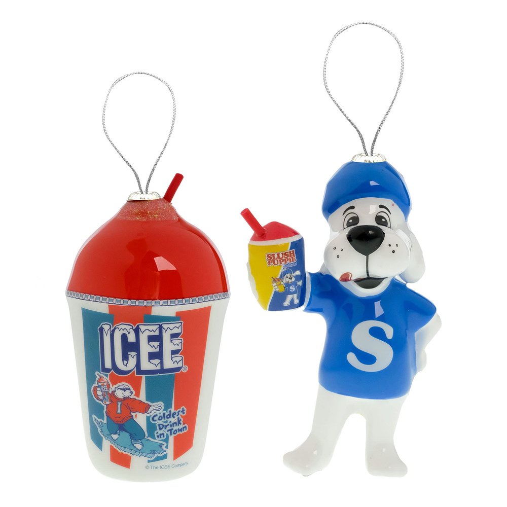 Ruz ICEE and Slush Puppie Christmas Ornaments Set, Indoor/Outdoor Tree Decorations and Holiday Home Decor, 2-Pack
