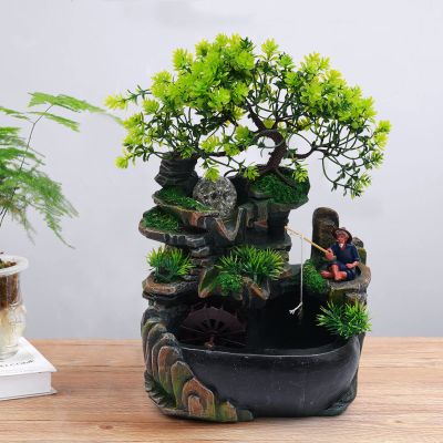 DYRABREST Indoor Relaxation Desktop Waterfall, Tabletop Fountain Water Feature with Colour Changing LED Lighting, Zen Meditation Waterfall Style 1