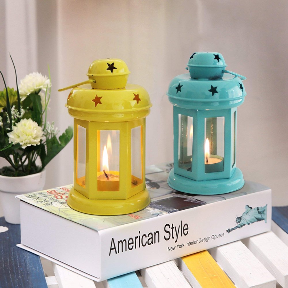 Indo Essentials Decorative Glass Tealight Holder (Set of 2) Lantern for Home Decoration Christmas