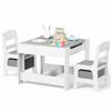 Kinder King Kids Wood Table & 2 Chairs Set, 3 in 1 Children Activity Table w/Storage, Removable Tabletop, Blackboard, 3-Piece Toddler Furniture Set for Art, Crafts, Drawing, Reading, Playroom, Grey view 1