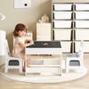 Kinder King Kids Wood Table & 2 Chairs Set, 3 in 1 Children Activity Table w/Storage, Removable Tabletop, Blackboard, 3-Piece Toddler Furniture Set for Art, Crafts, Drawing, Reading, Playroom, Grey view 3