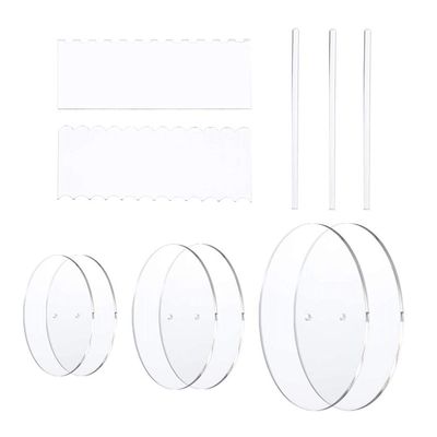 Cabilock 1set Round Cake Disc Transparent Cake Decorating Tools Includes Scrapers Support Pillars for Baking