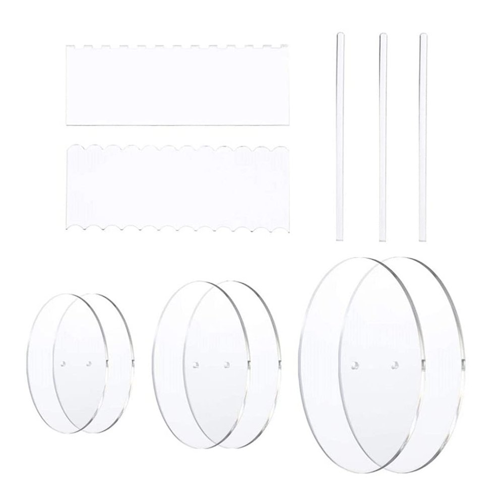 Cabilock 1set Round Cake Disc Transparent Cake Decorating Tools Includes Scrapers Support Pillars for Baking