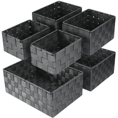 Uvellgift Woven Storage Baskets, Storage Bins, Cube Basket Container Baskets Storage Boxes Organizers for Clothes /Shelves/ Closet, Set of 6 (Grey)