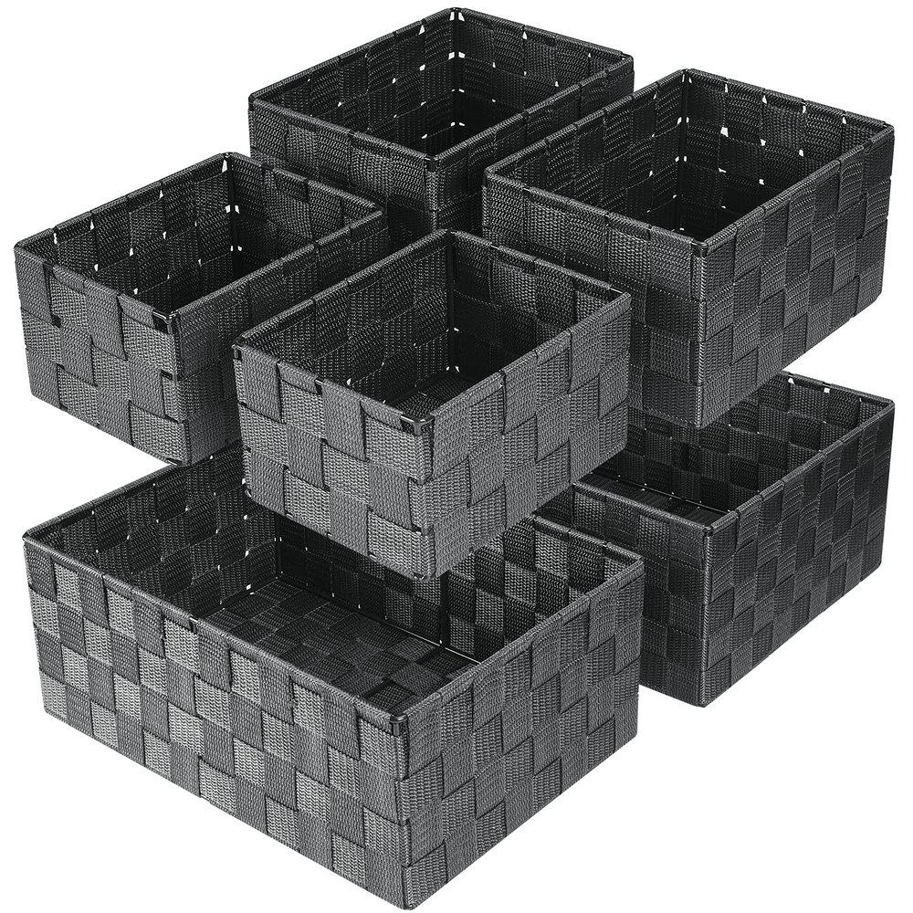 Uvellgift Woven Storage Baskets, Storage Bins, Cube Basket Container Baskets Storage Boxes Organizers for Clothes /Shelves/ Closet, Set of 6 (Grey)
