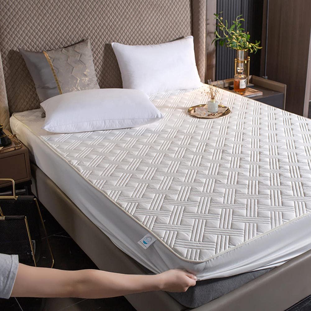 CFYCYHDZHT Easy Fit Sheets Thick Quilted Non Slip Deep Pocket Fitted Sheets, Bedroom Non Slip Mattress Protector is Single Double King Size White 150200cm