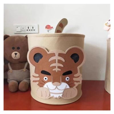 Fabric Toy Clothing Storage Basket, Cartoon Animal Storage Bag Laundry Hamper, Lion Elephant Tiger Monkey Room Decor (Color : Tiger, Size : 29x30cm)