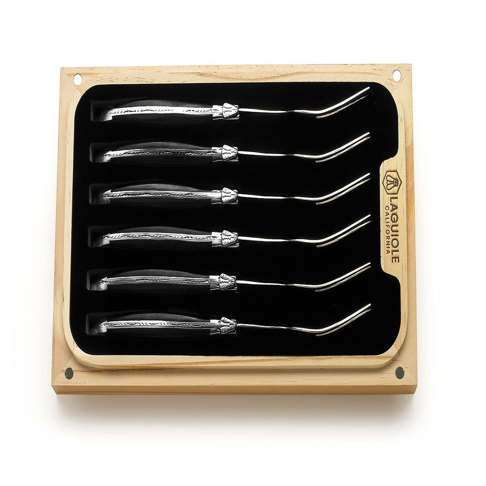 Laguiole California Fork Set - 6 Piece Blackwood Set - Ergonomic Handles - Stored in a California Oakwood Gift Box - Stainless Steel - Kitchen and Dinnerware