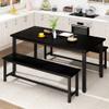 AWQM Dining Room Table Set, Kitchen Table Set with 2 Benches, Ideal for Home, Kitchen and Dining Room, Breakfast Table of 47.2x28.7x28.7 inches, Benches of 41.3x11.8x17.7 inches, Black view 1
