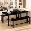 AWQM Dining Room Table Set, Kitchen Table Set with 2 Benches, Ideal for Home, Kitchen and Dining Room, Breakfast Table of 47.2x28.7x28.7 inches, Benches of 41.3x11.8x17.7 inches, Black view 3