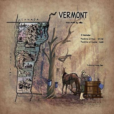 Kids Vermont Historic Map Art Print Poster Reproduction Artwork Vintage Style Unframed Abstract Map Wall Art - Great Home Decor and Gift, Hand Painted