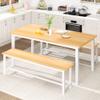 AWQM Dining Room Table Set, Kitchen Table Set with 2 Benches, Ideal for Home, Kitchen and Dining Room, Breakfast Table of 47.2x28.7x29.5 inches, Benches of 41.3x11.8x17.7 inches, Beige view 1