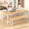 AWQM Dining Room Table Set, Kitchen Table Set with 2 Benches, Ideal for Home, Kitchen and Dining Room, Breakfast Table of 47.2x28.7x29.5 inches, Benches of 41.3x11.8x17.7 inches, Beige view 2